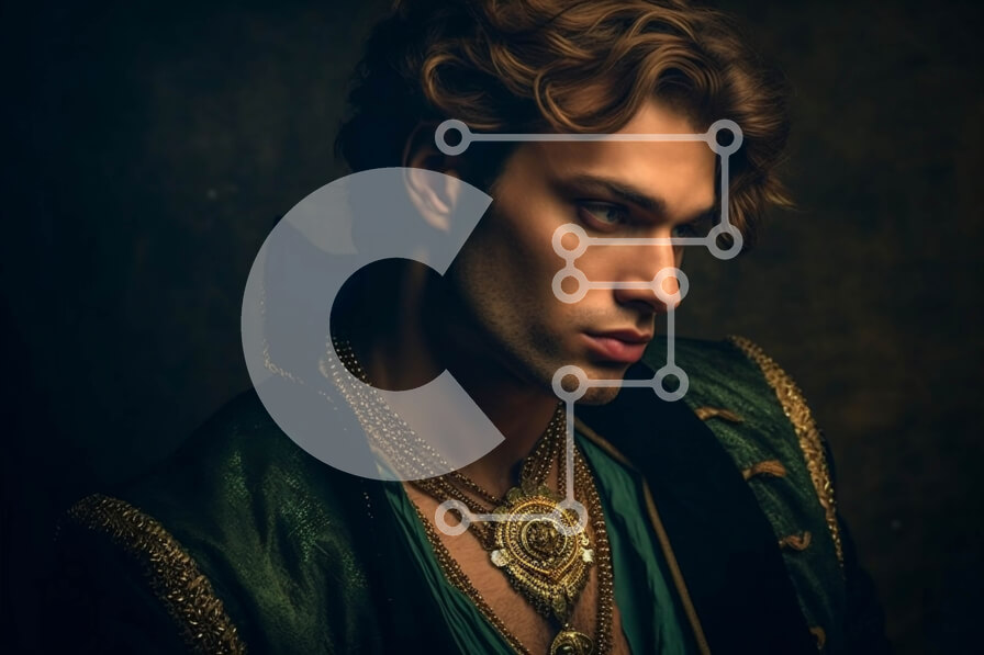 Intra Συλλεκτικό Ξύλινο Παζλ Plywood  4mm - Σοβαρός άνδρας με πράσινο σακάκι και χρυσές αλυσίδες εικόνα Σε Ξύλινο Κουτί - Διαστάσεις Puzzle: 10x10 cm – 25 κομμάτια