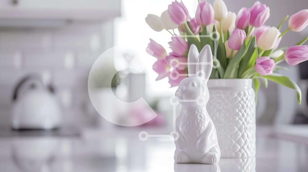 Intra Συλλεκτικό Ξύλινο Παζλ Plywood  4mm - Πασχαλινή γιορτή με λαγουδάκι κουνέλι και ροζ τουλίπες Σε Ξύλινο Κουτί - Διαστάσεις: 10x10 cm – 25 κομμάτια