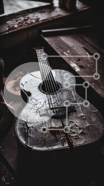 Intra Συλλεκτικό Ξύλινο Παζλ Plywood  4mm - Παλιά σπασμένη ακουστική κιθάρα σε ξύλο Σε Ξύλινο Κουτί - Διαστάσεις: 10x10 cm – 25 κομμάτια