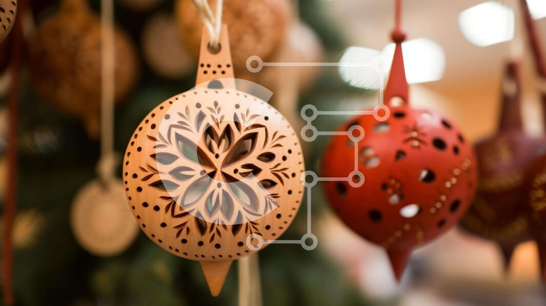 Intra Συλλεκτικό Ξύλινο Παζλ Plywood  4mm - Ξύλινα χριστουγεννιάτικα στολίδια που κρέμονται σε ένα δέντρο Σε Ξύλινο Κουτί - Διαστάσεις: 10x10 cm – 25 κομμάτια