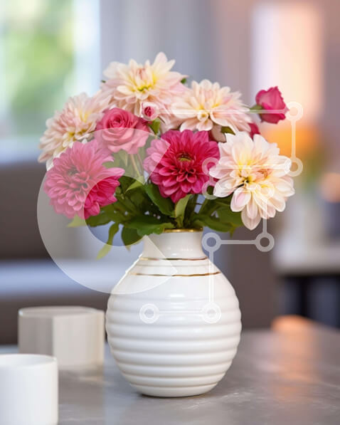 Intra Συλλεκτικό Ξύλινο Παζλ Plywood  4mm - Σαλόνι με ροζ και λευκά λουλούδια σε βάζο Σε Ξύλινο Κουτί - Διαστάσεις Puzzle: 10x10 cm – 25 κομμάτια