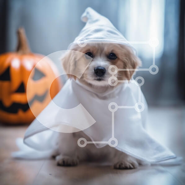 Intra Συλλεκτικό Ξύλινο Παζλ Plywood  4mm - Αξιολάτρευτο σκυλί με αποκριάτικη στολή με κολοκύθες Σε Ξύλινο Κουτί - Διαστάσεις: 10x10 cm – 25 κομμάτια