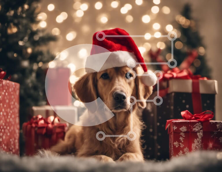 Σετ των 2 Intra Συλλεκτικό Ξύλινο Παζλ Plywood  4mm - Σκύλος Golden Retriever με δώρα και χριστουγεννιάτικα στολίδια Σε Ξύλινο Κουτί - Διαστάσεις: 10x10 cm – 25 κομμάτια