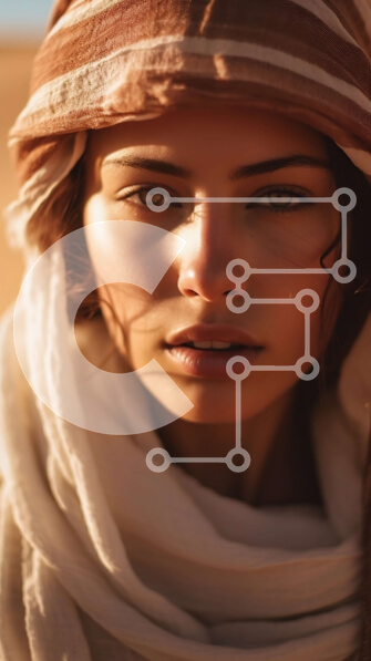 Intra Συλλεκτικό Ξύλινο Παζλ Plywood  4mm - Εκπληκτική φωτογραφία μιας γυναίκας με μαντίλα που στέκεται στην έρημο Σε Ξύλινο Κουτί - Διαστάσεις Puzzle: 10x10 cm – 25 κομμάτια