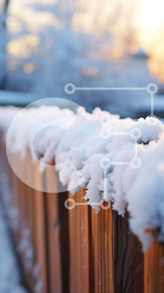 Σετ των 2 Intra Συλλεκτικό Ξύλινο Παζλ Plywood  4mm - Χιονισμένος ξύλινος φράκτης στο ηλιοβασίλεμα Σε Ξύλινο Κουτί - Διαστάσεις: 10x10 cm – 25 κομμάτια