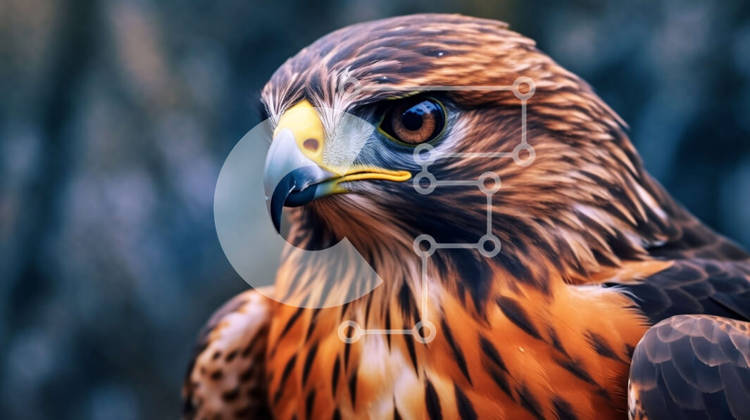 Σετ των 2 Intra Συλλεκτικό Ξύλινο Παζλ Plywood  4mm - Εκπληκτική κοντινή φωτογραφία του κεφαλιού ενός γερακιού με κοκκινοουρά Σε Ξύλινο Κουτί - Διαστάσεις: 10x10 cm – 25 κομμάτια