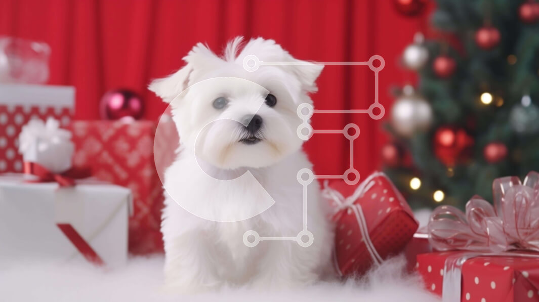 Intra Συλλεκτικό Ξύλινο Παζλ Plywood  4mm - Λευκός σκύλος που γιορτάζει τα Χριστούγεννα με δώρα και διακοσμήσεις Σε Ξύλινο Κουτί - Διαστάσεις: 10x10 cm – 25 κομμάτια