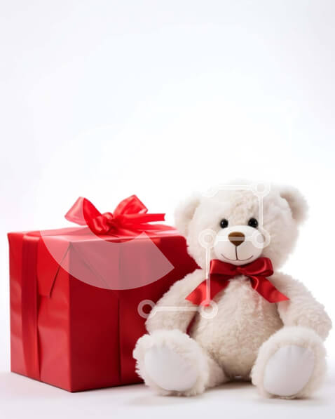 Intra Συλλεκτικό Ξύλινο Παζλ Plywood  4mm - Λευκό αρκουδάκι με ανοιχτό κόκκινο κουτί δώρου Σε Ξύλινο Κουτί - Διαστάσεις: 10x10 cm – 25 κομμάτια