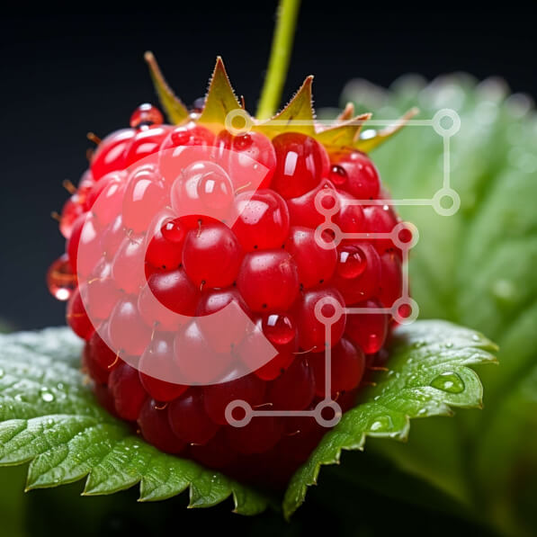 Σετ των 2 Intra Συλλεκτικό Ξύλινο Παζλ Plywood  4mm - Φρέσκο ​​κόκκινο βατόμουρο με σταγονίδια νερού στο πράσινο φύλλο Σε Ξύλινο Κουτί - Διαστάσεις: 10x10 cm – 25 κομμάτια