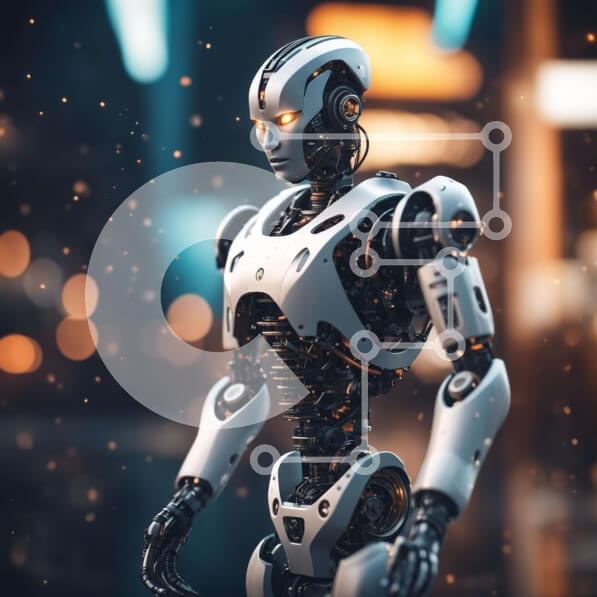 Intra Συλλεκτικό Ξύλινο Παζλ Plywood  4mm - Φουτουριστικό ρομπότ στην πόλη τη νύχτα Σε Ξύλινο Κουτί - Διαστάσεις Puzzle: 10x10 cm – 25 κομμάτια