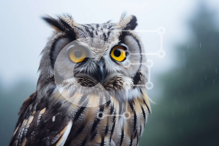 Σετ των 2 Intra Συλλεκτικό Ξύλινο Παζλ Plywood  4mm - Μεγάλη κουκουβάγια που στέκεται στη βροχή με ορθάνοιχτα μάτια Σε Ξύλινο Κουτί - Διαστάσεις: 10x10 cm – 25 κομμάτια