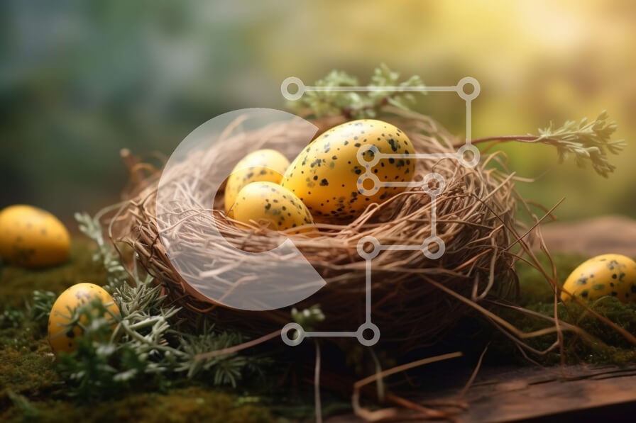 Intra Συλλεκτικό Ξύλινο Παζλ Plywood  4mm - Φωλιά με αυγά σε ξύλινη επιφάνεια με βρύα και φυτά Σε Ξύλινο Κουτί - Διαστάσεις: 10x10 cm – 25 κομμάτια