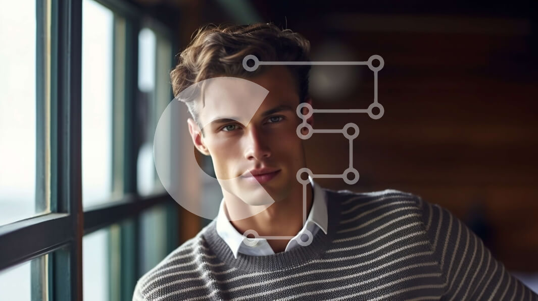 Intra Συλλεκτικό Ξύλινο Παζλ Plywood  4mm - Πορτρέτο νεαρού άνδρα που στέκεται δίπλα στο παράθυρο με ριγέ πουλόβερ Σε Ξύλινο Κουτί - Διαστάσεις Puzzle: 10x10 cm – 25 κομμάτια