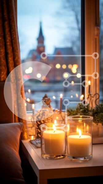 Intra Συλλεκτικό Ξύλινο Παζλ Plywood  4mm - Ρομαντικό φως κεριών με θέα στην πόλη Σε Ξύλινο Κουτί - Διαστάσεις Puzzle: 10x10 cm – 25 κομμάτια