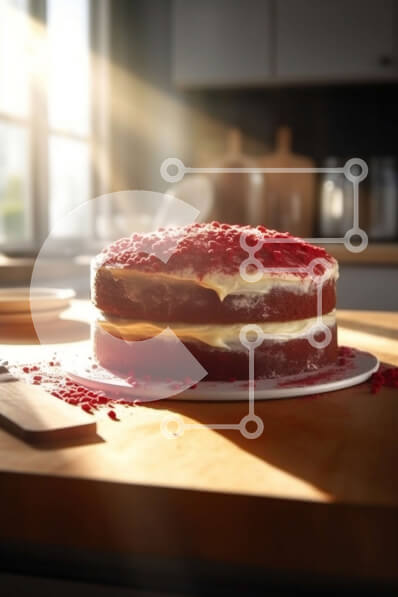 Σετ των 2 Intra Συλλεκτικό Ξύλινο Παζλ Plywood  4mm - Λαχταριστό κόκκινο βελούδινο κέικ με κόκκινα τριαντάφυλλα διακόσμηση σε ξύλινο τραπέζι Σε Ξύλινο Κουτί - Διαστάσεις: 10x10 cm – 25 κομμάτια