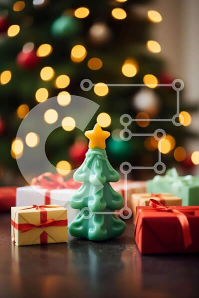 Intra Συλλεκτικό Ξύλινο Παζλ Plywood  4mm - Εορταστικό χριστουγεννιάτικο δέντρο σε ένα τραπέζι με δώρα Σε Ξύλινο Κουτί - Διαστάσεις: 10x10 cm – 25 κομμάτια