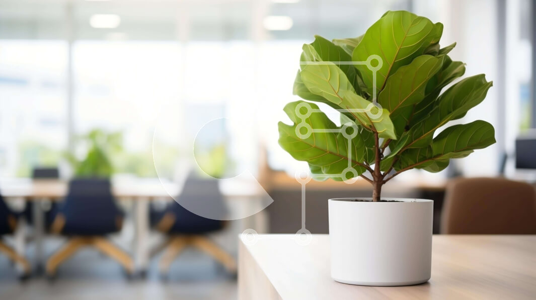 Intra Συλλεκτικό Ξύλινο Παζλ Plywood  4mm - Φυτό σε γλάστρα σε περιβάλλον γραφείου Σε Ξύλινο Κουτί - Διαστάσεις Puzzle: 10x10 cm – 25 κομμάτια