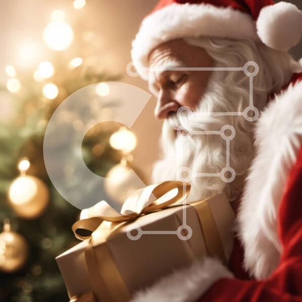 Intra Συλλεκτικό Ξύλινο Παζλ Plywood  4mm - Άγιος Βασίλης που κρατά ένα κουτί δώρου Σε Ξύλινο Κουτί - Διαστάσεις: 10x10 cm – 25 κομμάτια