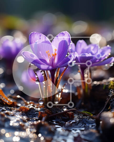 Intra Συλλεκτικό Ξύλινο Παζλ Plywood  4mm - Όμορφη μακρο λήψη ενός μωβ λουλουδιού κρόκου σε πλήρη άνθιση Σε Ξύλινο Κουτί - Διαστάσεις: 10x10 cm – 25 κομμάτια