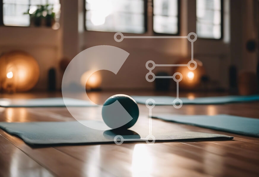 Intra Συλλεκτικό Ξύλινο Παζλ Plywood  4mm - Στούντιο γιόγκα με μπλε μπάλα γυμναστικής Σε Ξύλινο Κουτί - Διαστάσεις Puzzle: 10x10 cm – 25 κομμάτια