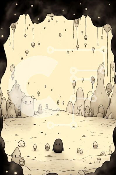 Intra Συλλεκτικό Ξύλινο Παζλ Plywood  4mm - Σουρεαλιστικός χαρακτήρας κινουμένων σχεδίων με μπαλόνια στον ανοιχτό χώρο Σε Ξύλινο Κουτί - Διαστάσεις Puzzle: 10x10 cm – 25 κομμάτια