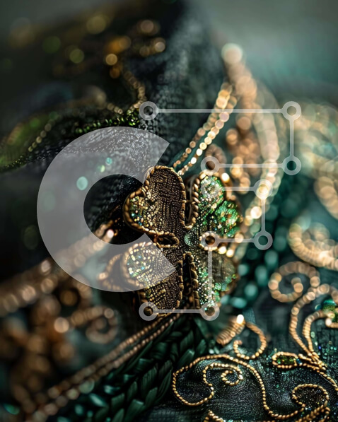 Intra Συλλεκτικό Ξύλινο Παζλ Plywood  4mm - Πράσινο και χρυσό φόρεμα του Αγίου Πατρικίου με στολίδι από τριφύλλι Σε Ξύλινο Κουτί - Διαστάσεις Puzzle: 10x10 cm – 25 κομμάτια