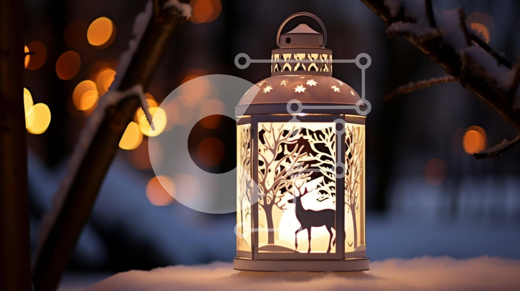 Intra Συλλεκτικό Ξύλινο Παζλ Plywood  4mm - Χιονισμένο Φανάρι Δάσους με Ελάφια και Νιφάδες Χιονιού Σε Ξύλινο Κουτί - Διαστάσεις Puzzle: 10x10 cm – 25 κομμάτια