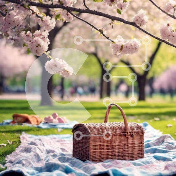 Intra Συλλεκτικό Ξύλινο Παζλ Plywood  4mm - Καλάθι πικνίκ στο πάρκο Cherry Blossom Σε Ξύλινο Κουτί - Διαστάσεις: 10x10 cm – 25 κομμάτια