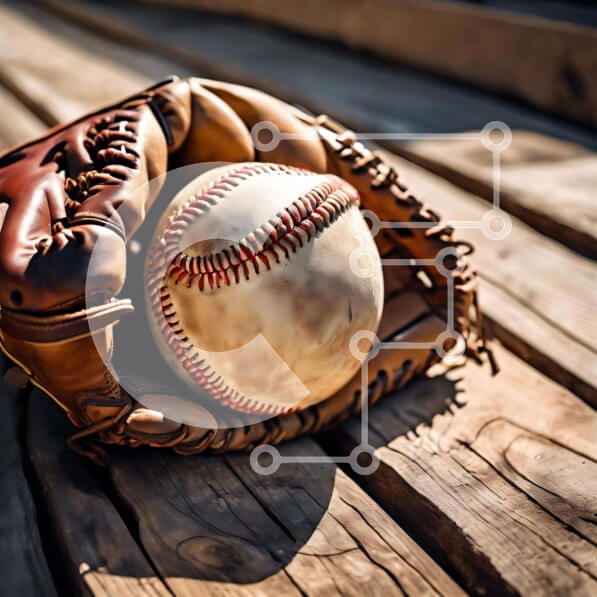 Intra Συλλεκτικό Ξύλινο Παζλ Plywood  4mm - Vintage γάντι και μπάλα του μπέιζμπολ σε παλιό ξύλινο πάγκο Σε Ξύλινο Κουτί - Διαστάσεις Puzzle: 10x10 cm – 25 κομμάτια
