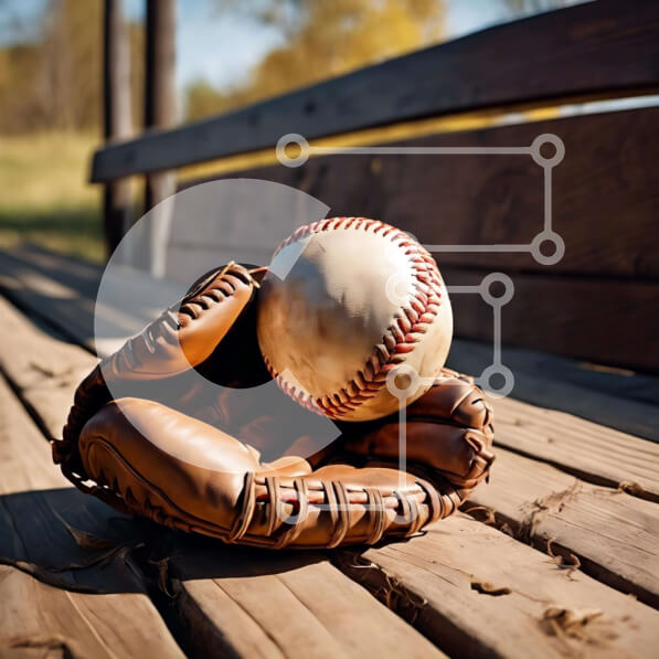 Intra Συλλεκτικό Ξύλινο Παζλ Plywood  4mm - Γάντι μπέιζμπολ σε ξύλινο πάγκο Σε Ξύλινο Κουτί - Διαστάσεις Puzzle: 10x10 cm – 25 κομμάτια