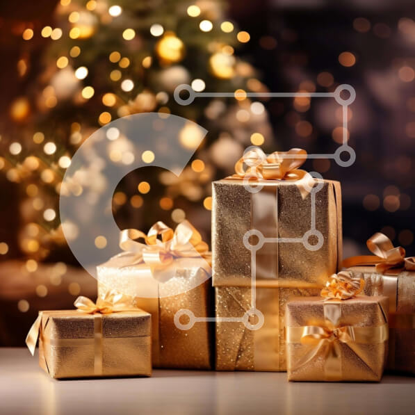 Intra Συλλεκτικό Ξύλινο Παζλ Plywood  4mm - Χρυσά κουτιά δώρων με φωτισμένο χριστουγεννιάτικο δέντρο Σε Ξύλινο Κουτί - Διαστάσεις: 10x10 cm – 25 κομμάτια