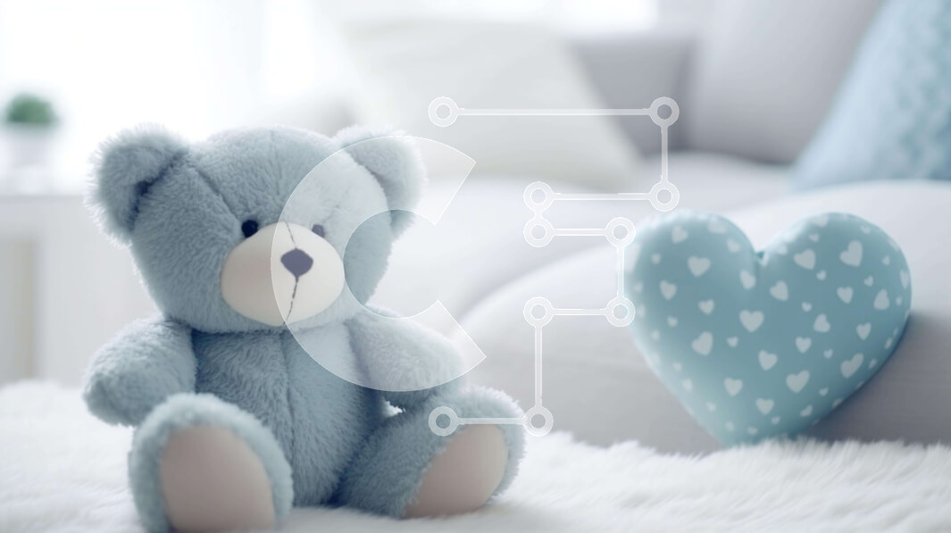 Intra Συλλεκτικό Ξύλινο Παζλ Plywood  4mm - Μπλε αρκουδάκι με μαξιλάρι σε σχήμα καρδιάς στο δωμάτιο Σε Ξύλινο Κουτί - Διαστάσεις Puzzle: 10x10 cm – 25 κομμάτια