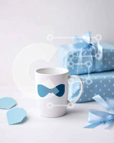 Intra Συλλεκτικό Ξύλινο Παζλ Plywood  4mm - Μπλε Κούπα Καφέ και Κουτιά Δώρου με Μπλε Κορδέλες Σε Ξύλινο Κουτί - Διαστάσεις Puzzle: 10x10 cm – 25 κομμάτια