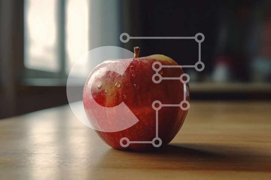 Σετ των 2 Intra Συλλεκτικό Ξύλινο Παζλ Plywood  4mm - Όμορφη εικόνα της Apple σε ξύλινο τραπέζι με θέα στον ορίζοντα της πόλης Σε Ξύλινο Κουτί - Διαστάσεις: 10x10 cm – 25 κομμάτια