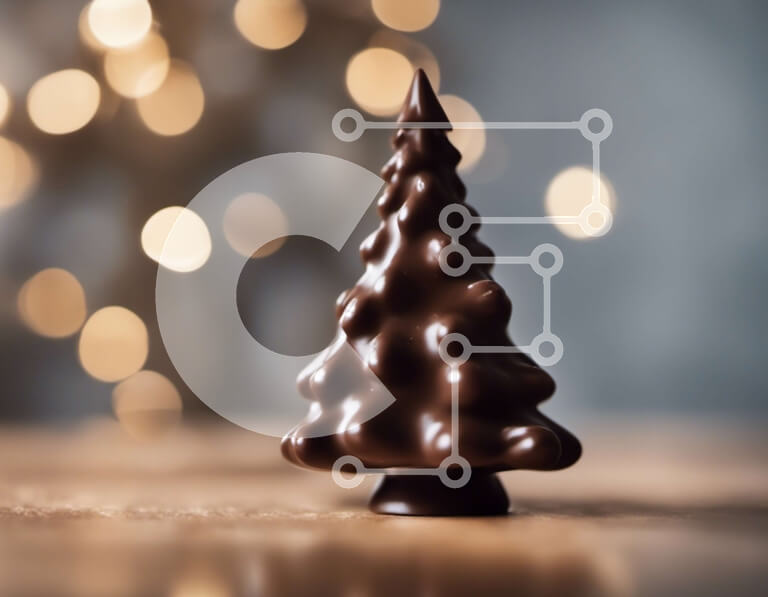 Intra Συλλεκτικό Ξύλινο Παζλ Plywood  4mm - Χριστουγεννιάτικο δέντρο με σοκολάτα σε τραπέζι με φώτα φόντου Σε Ξύλινο Κουτί - Διαστάσεις: 10x10 cm – 25 κομμάτια