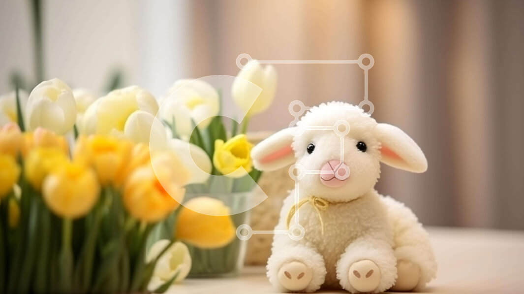 Intra Συλλεκτικό Ξύλινο Παζλ Plywood  4mm - Λευκό γεμιστό αρνί και κίτρινες τουλίπες στο τραπέζι Σε Ξύλινο Κουτί - Διαστάσεις: 10x10 cm – 25 κομμάτια