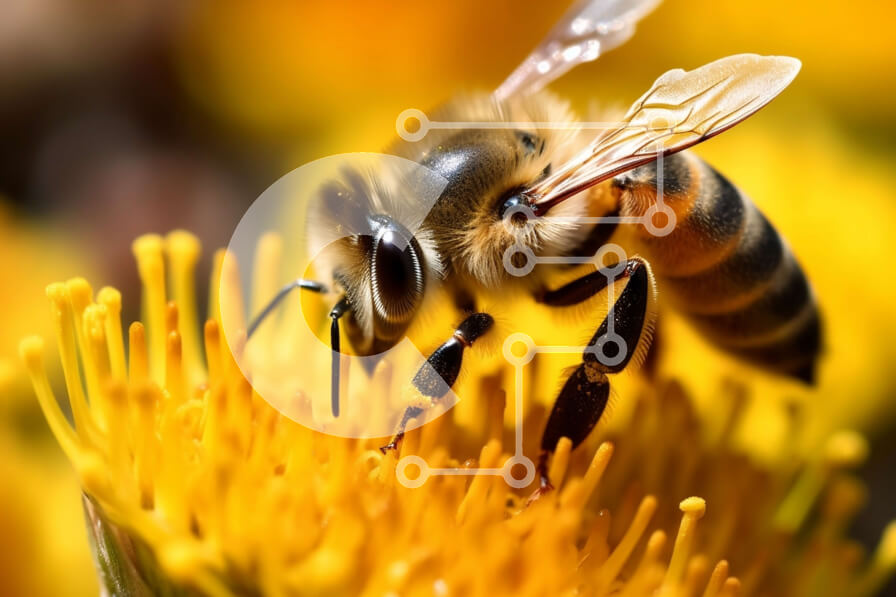 Intra Συλλεκτικό Ξύλινο Παζλ Plywood  4mm - Όμορφη κινηματογράφηση σε πρώτο πλάνο μιας μέλισσας σε ένα κίτρινο λουλούδι Σε Ξύλινο Κουτί - Διαστάσεις: 10x10 cm – 25 κομμάτια