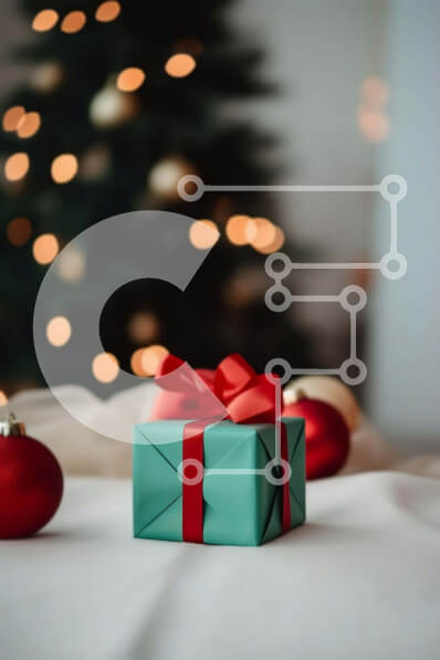 Intra Συλλεκτικό Ξύλινο Παζλ Plywood  4mm - Χριστουγεννιάτικο κουτί δώρου στο τραπέζι με στολισμένο δέντρο Σε Ξύλινο Κουτί - Διαστάσεις: 10x10 cm – 25 κομμάτια