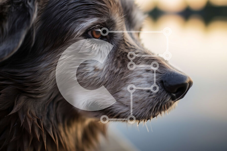 Σετ των 2 Intra Συλλεκτικό Ξύλινο Παζλ Plywood  4mm - Κοντινό πλάνο ενός υγρού και δασύτριχου προσώπου σκύλου Σε Ξύλινο Κουτί - Διαστάσεις: 10x10 cm – 25 κομμάτια