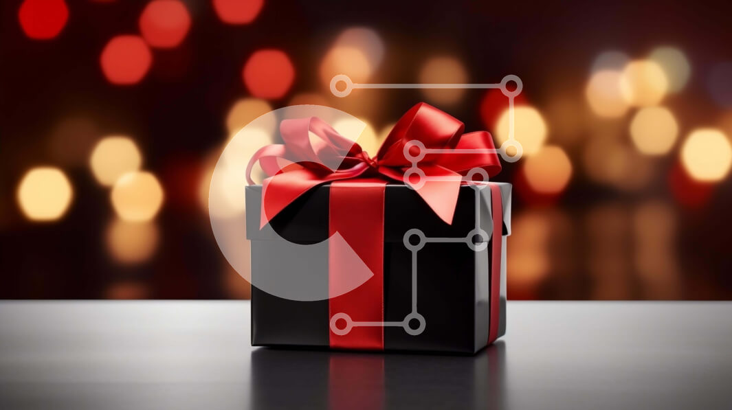 Intra Συλλεκτικό Ξύλινο Παζλ Plywood  4mm - Μαύρο κουτί δώρου με κόκκινη κορδέλα στο τραπέζι Σε Ξύλινο Κουτί - Διαστάσεις Puzzle: 10x10 cm – 25 κομμάτια