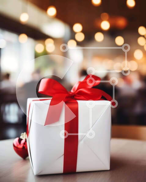 Intra Συλλεκτικό Ξύλινο Παζλ Plywood  4mm - Λευκό κουτί δώρου με κόκκινη κορδέλα σε τραπέζι Σε Ξύλινο Κουτί - Διαστάσεις: 10x10 cm – 25 κομμάτια