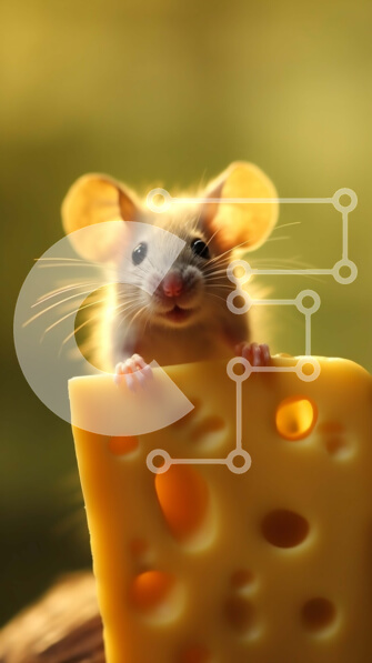 Σετ των 2 Intra Συλλεκτικό Ξύλινο Παζλ Plywood  4mm - Αξιολάτρευτη εικόνα ενός ποντικιού πίσω από ένα κομμάτι τυρί Σε Ξύλινο Κουτί - Διαστάσεις: 10x10 cm – 25 κομμάτια