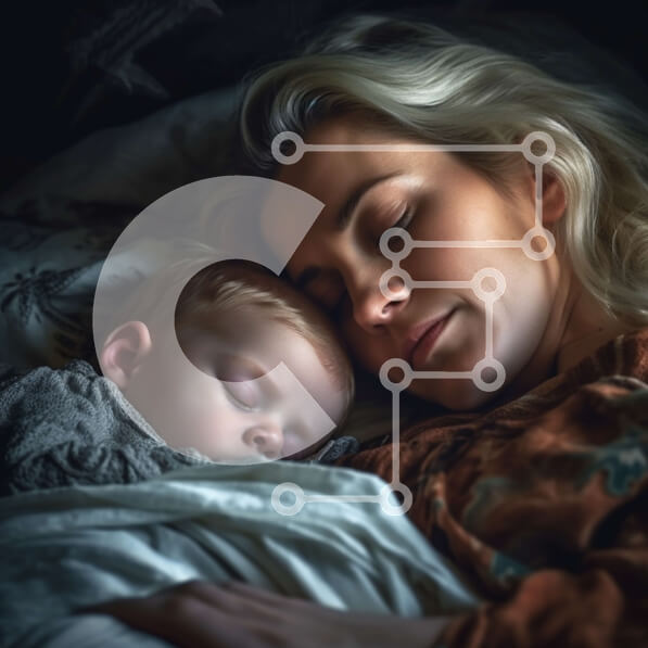 Intra Συλλεκτικό Ξύλινο Παζλ Plywood  4mm - Μητέρα και παιδί κοιμούνται μαζί στο κρεβάτι Σε Ξύλινο Κουτί - Διαστάσεις Puzzle: 10x10 cm – 25 κομμάτια