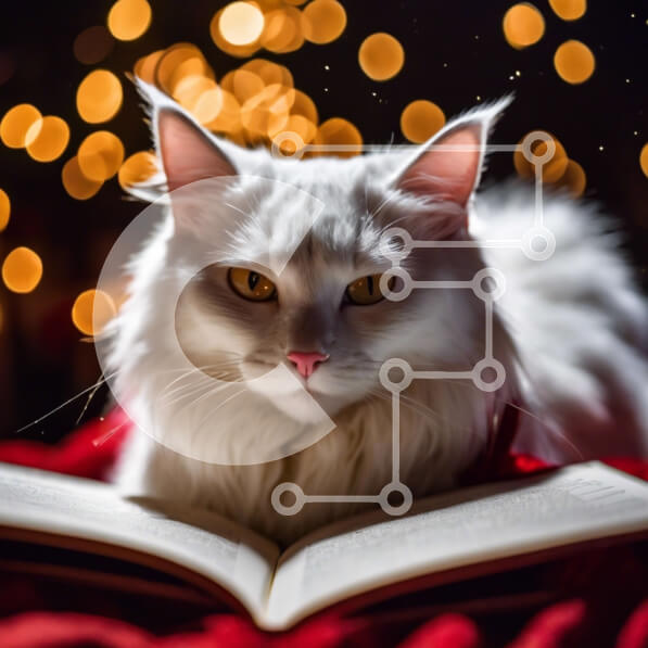 Intra Συλλεκτικό Ξύλινο Παζλ Plywood  4mm - Βιβλίο ανάγνωσης λευκής γάτας σε πολύχρωμα φώτα Σε Ξύλινο Κουτί - Διαστάσεις: 10x10 cm – 25 κομμάτια