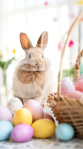 Intra Συλλεκτικό Ξύλινο Παζλ Plywood  4mm - Πασχαλινό λαγουδάκι με πολύχρωμα αυγά στο πασχαλινό καλάθι Σε Ξύλινο Κουτί - Διαστάσεις: 10x10 cm – 25 κομμάτια