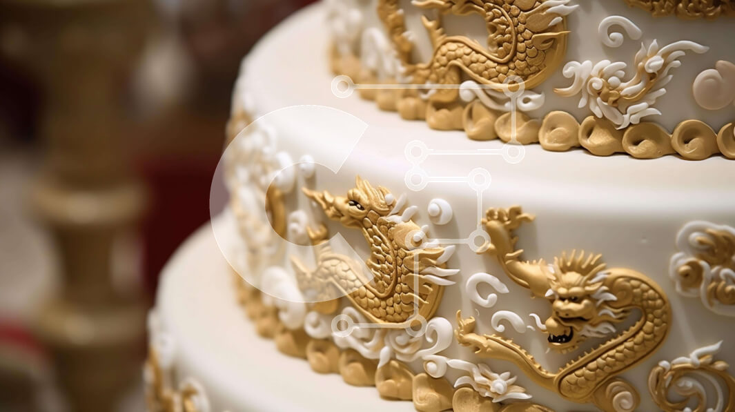 Σετ των 2 Intra Συλλεκτικό Ξύλινο Παζλ Plywood  4mm - Τριών επιπέδων Gold Dragon Cake για γάμο ή γιορτή Σε Ξύλινο Κουτί - Διαστάσεις: 10x10 cm – 25 κομμάτια