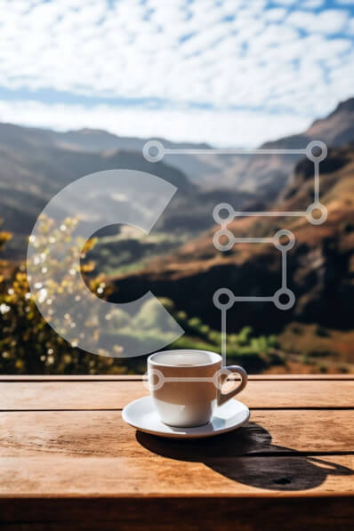 Σετ των 2 Intra Συλλεκτικό Ξύλινο Παζλ Plywood  4mm - Φλιτζάνι καφέ με θέα στο βουνό Σε Ξύλινο Κουτί - Διαστάσεις: 10x10 cm – 25 κομμάτια