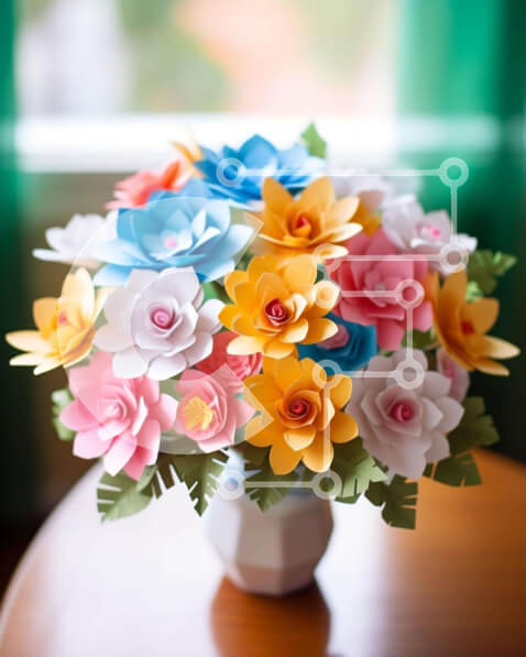 Intra Συλλεκτικό Ξύλινο Παζλ Plywood  4mm - Πολύχρωμο χάρτινο βάζο λουλουδιών δίπλα στο ανοιχτό παράθυρο Σε Ξύλινο Κουτί - Διαστάσεις Puzzle: 10x10 cm – 25 κομμάτια