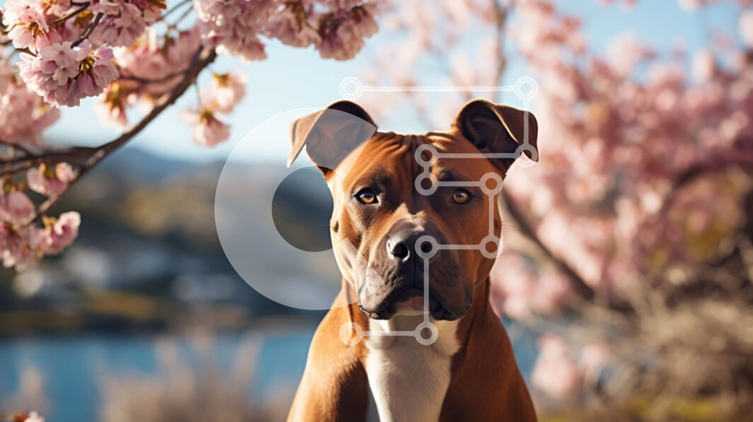 Intra Συλλεκτικό Ξύλινο Παζλ Plywood  4mm - Καφέ και λευκό σκυλί κάτω από το ροζ ανθισμένο δέντρο Σε Ξύλινο Κουτί - Διαστάσεις: 10x10 cm – 25 κομμάτια