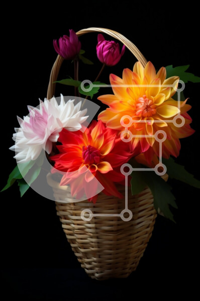 Σετ των 2 Intra Συλλεκτικό Ξύλινο Παζλ Plywood  4mm - Πολύχρωμο καλάθι λουλουδιών με Ντάλια, Γαρύφαλλο και Τριαντάφυλλο Σε Ξύλινο Κουτί - Διαστάσεις: 10x10 cm – 25 κομμάτια